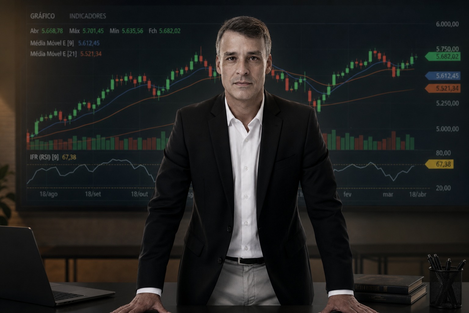 Especialista em análise técnica diante de gráficos de mercado